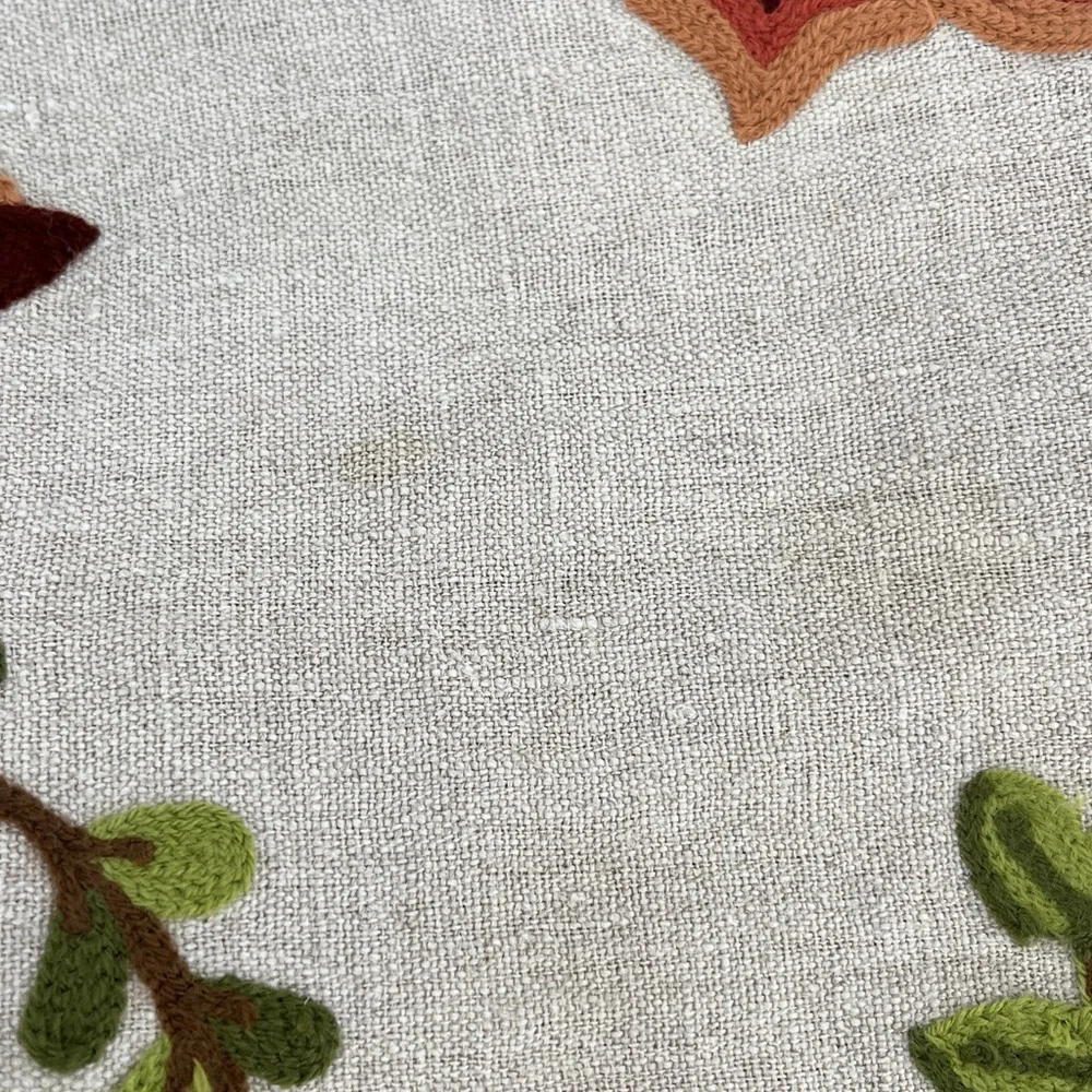 Williams Sonoma Crewel Embroidered Autumn Flowers Linen Placemats Set of 5